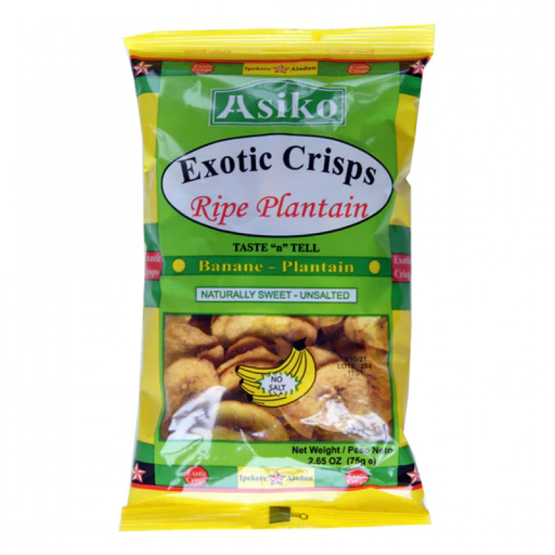 Asiko Exotic Crisps Unsalted Sweet Plantain Chips