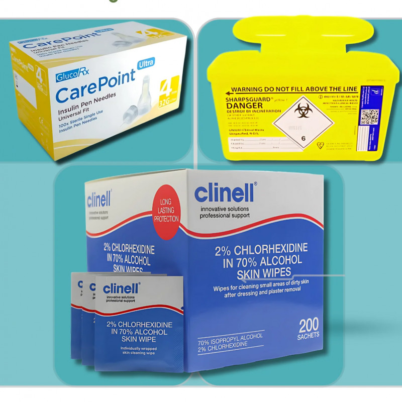 Weight Loss Accessories Bundle - Needles, Sharps Bin & Swabs - Mounjaro & Wegovy Compatible