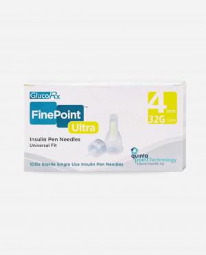 GlucoRx FinePoint ultra 4mm / 32G Pen Needles - Pack of 100 Needles for Precision